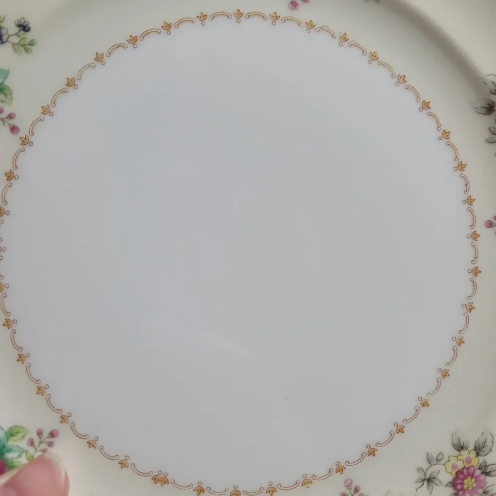 TWO Meito Keepsake Dinner Plates Ivory with Rust & Tan Scroll & Floral Rim